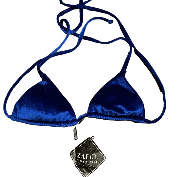 Zaful blue velvet bikini top size 4 padded NWT - Picture 3 of 5